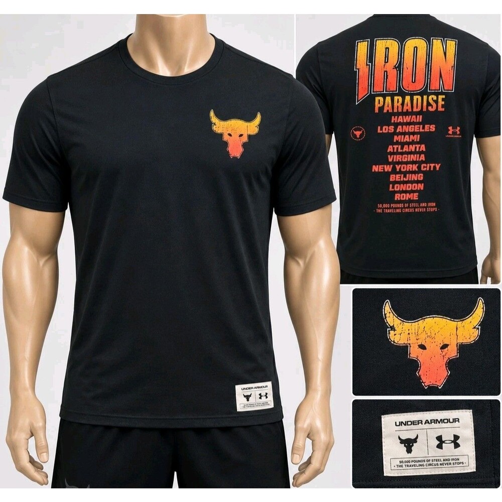 Mens Under Armour Project Rock Iron Paradise T Shirt Medium Black Short Sleeve